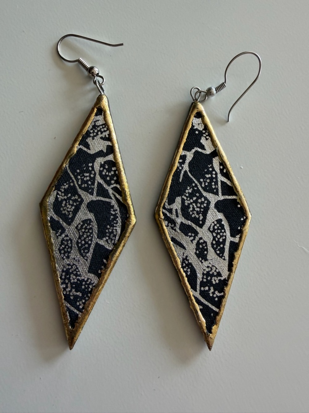 Handcrafted Vintage Boho Geometric Dangle Earrings Black Gold Tone